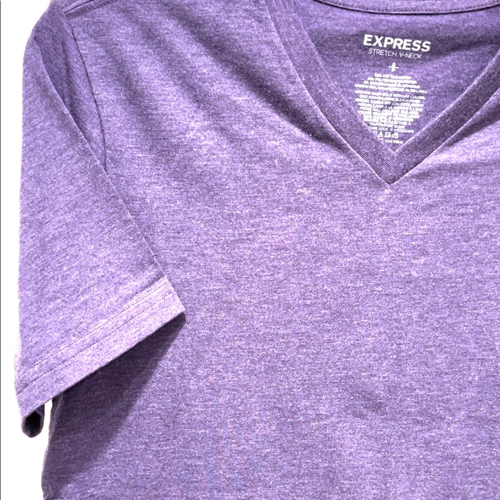 Express Purple Color Stretch V-Neck Short Sleeve Men’s Shirt, Small - Picture 11 of 11